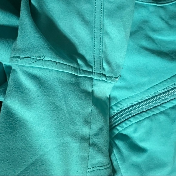 Lululemon Sweater Blue Teal High Neck Gathered Arms Pockets. - Picture 3 of 11